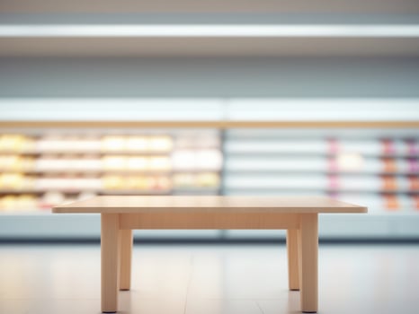 Table in supermarket with blurred background photo
