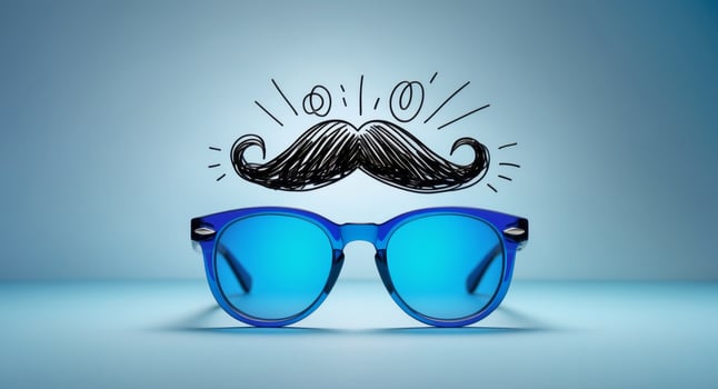 Sunglasses with a mustache and mustache drawn on them photo