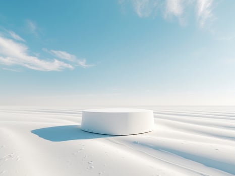 White round table in the desert with blue sky and clouds photo