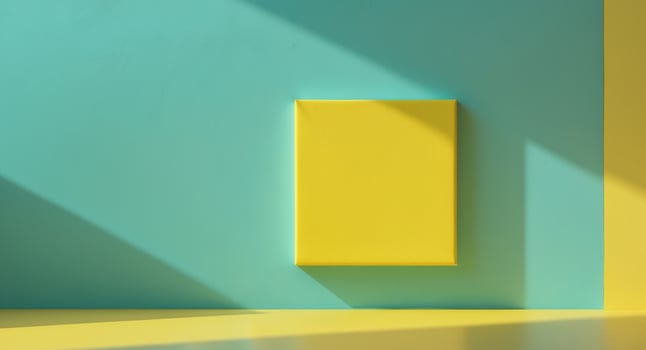 A yellow square on a blue wall with a blue background photo