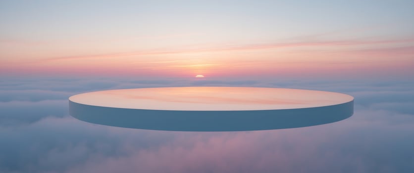 A white table floating in the sky above clouds photo