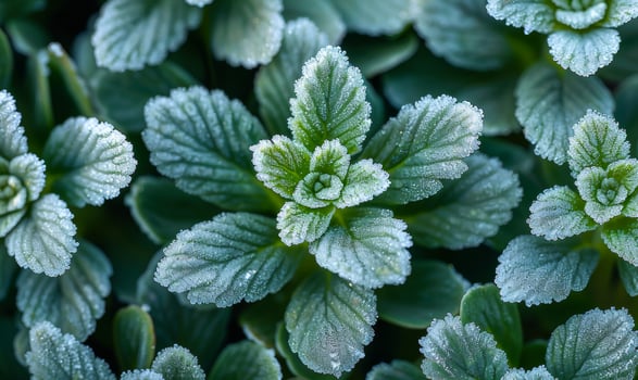 Dewy fresh mint leaves. Morning dew covers vibrant mint leaves, showcasing their intricate texture and refreshing green color. photo