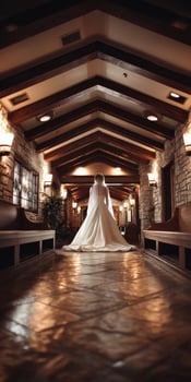 Wedding ceremony preparation in elegant indoor venue with natural lighting photo