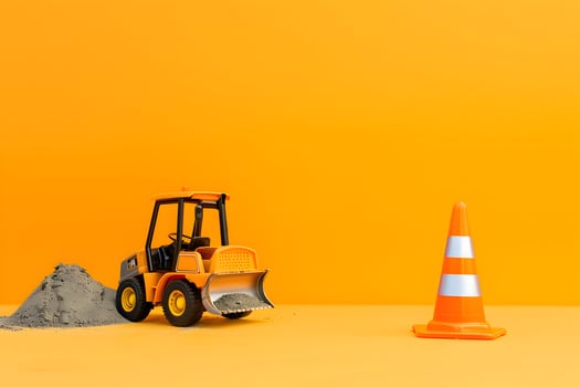 Construction equipment and cones on a yellow background photo