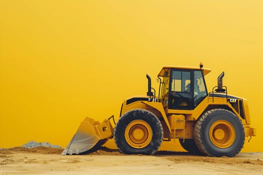 A yellow construction vehicle sitting in front of a yellow background photo