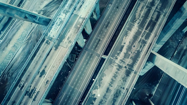 An aerial view of a bridge with a lot of traffic photo