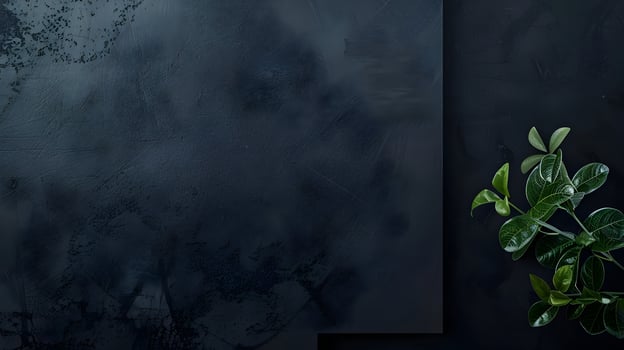 A dark blue wall with a plant on it photo