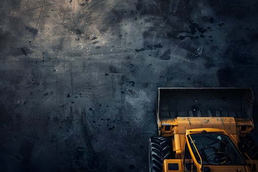 A yellow and black construction vehicle sitting on a concrete wall photo