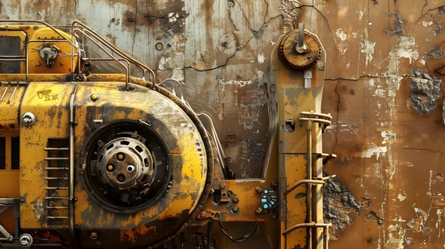 A rusty old machine is sitting on a wall photo