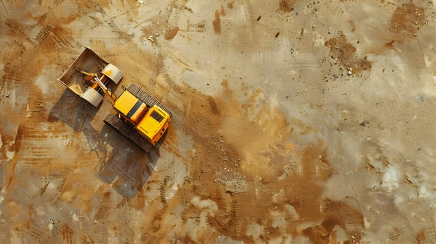 A yellow bulldozer is on the ground photo