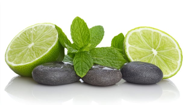 Limes and Mint on Grey Stones photo