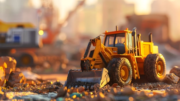 A toy construction vehicle sits on the ground photo