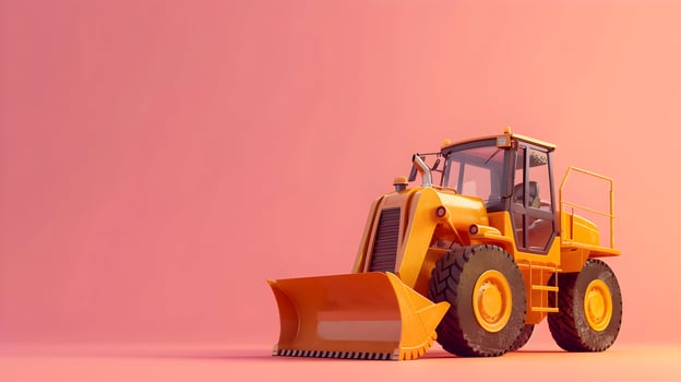 A yellow bulldozer on a pink background photo