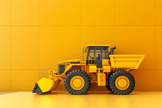 A yellow construction vehicle is sitting on a yellow wall photo