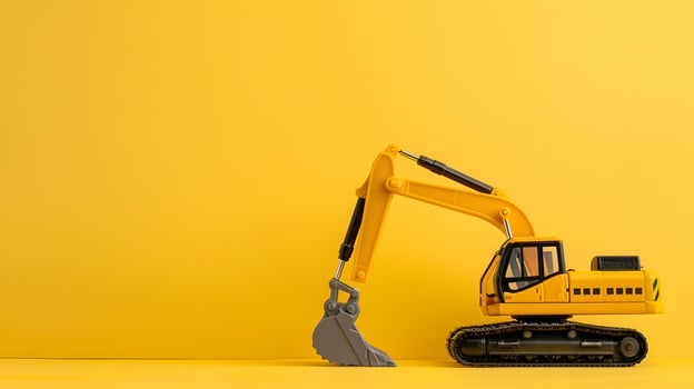 A toy excavator on a yellow background photo