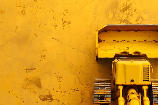 A yellow construction vehicle is parked on a yellow wall photo