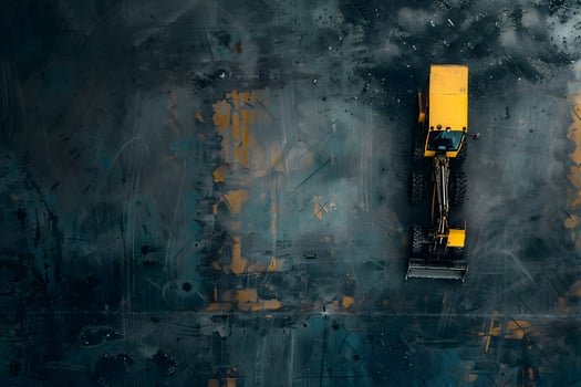 A yellow and black construction machine on a blue wall photo
