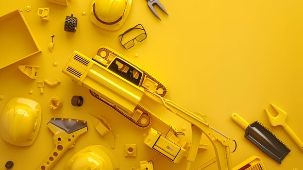 Construction tools and yellow background photo