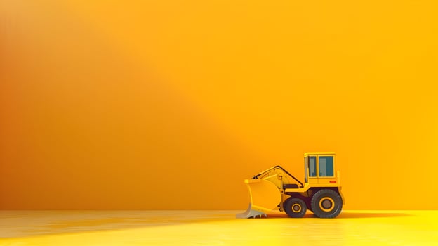 A yellow room with a bulldozer in the middle photo