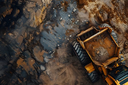 A dump truck is parked on a dirt road photo