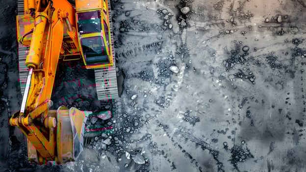 An excavator is parked on a dirt road photo