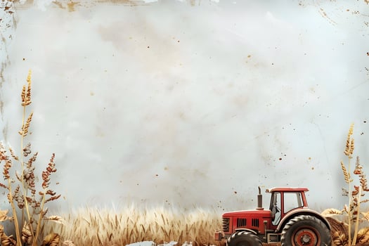 A vintage tractor in a field with wheat photo