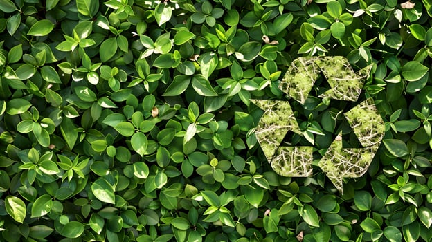 Green recycling symbol on a green wall photo