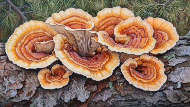 Orange And Brown Fungi On Tree Trunk In Forest photo