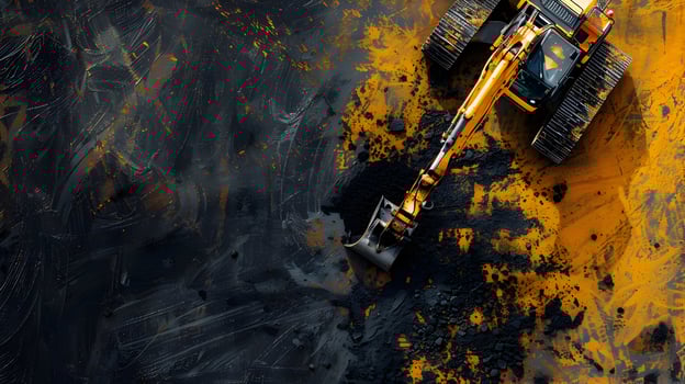 A painting of a construction vehicle on a dirt road photo
