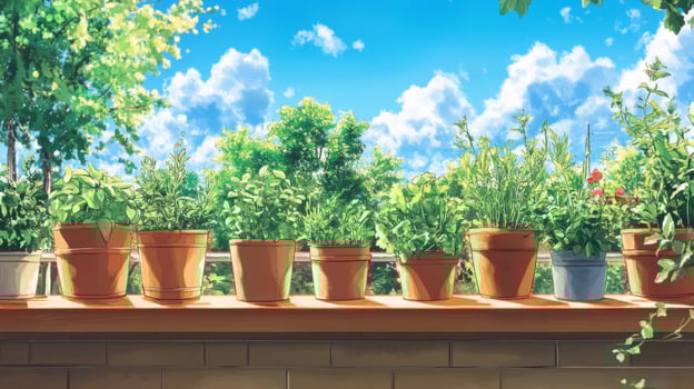 Vibrant Green Potted Plants on Sunny Balcony photo
