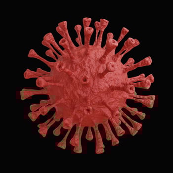 Coronavirus microscopic view symbol in red on black isolated photo