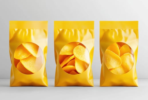 Bright yellow snack packaging showcasing delicious potato chips photo