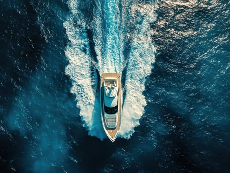 Luxury yacht gliding through deep blue waters under the sun photo
