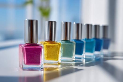 Nail polish bottles with different colors on a table photo
