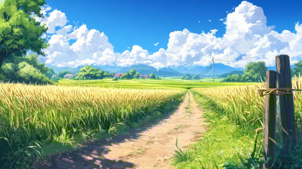 Sunlit Wheat Field Path Summer Landscape photo