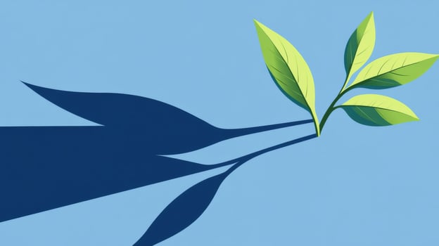 Green Leaves and Shadow on Blue Background photo