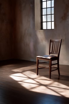 Single wooden chair in sunlit room photo