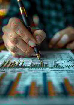 investor analyzing historical performance of portfolio with long-term growth goals photo