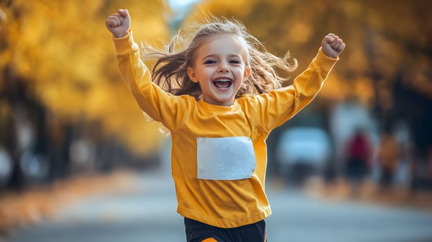 powerful athlete running through autumn road finishing race active healthy goal achievement photo