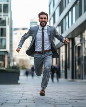 corporate man sprinting finish race energetic movement goal setting career success business inspiration photo