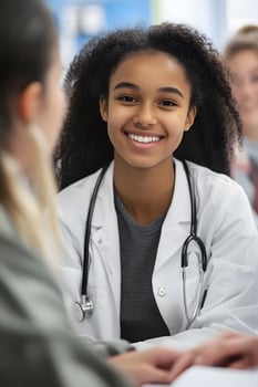 A group of young adults volunteering at a health clinic, providing free health screenings, photo