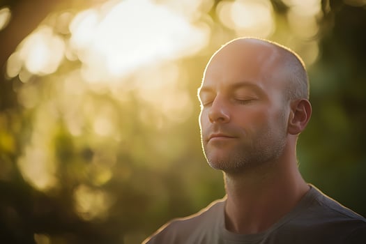 A man is meditating in the sun photo