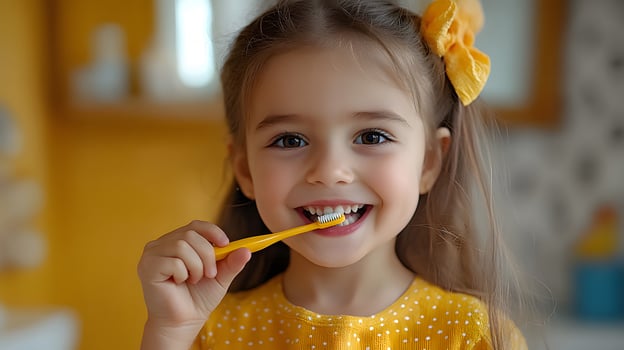 morning routine with family brushing teeth photo