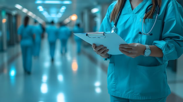 Medical staff preparing healthcare reports for year-end review, focused setting photo