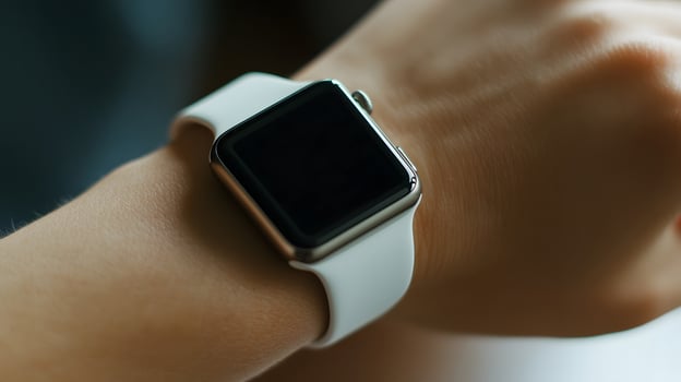 business leader using smartwatch to track stress levels photo