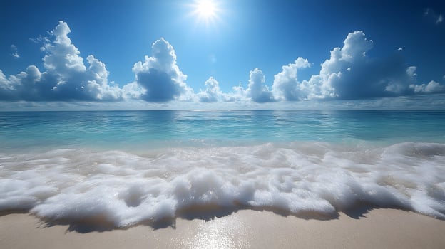 nature beach view clean ocean water fluffy clouds peaceful tropical vibe photo