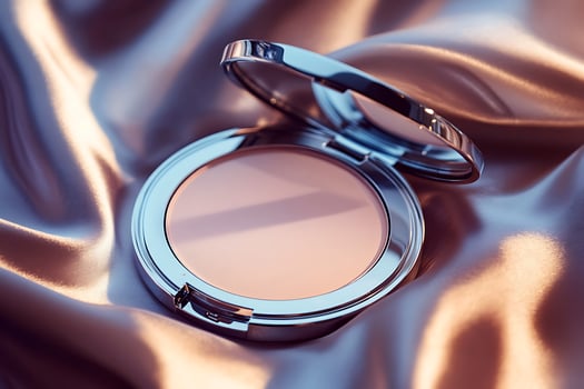 A compact powder compact on a satin cloth photo