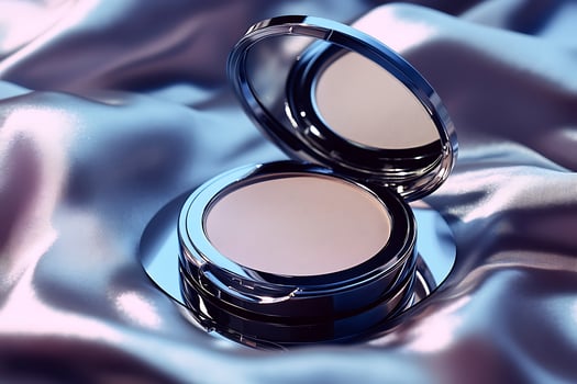 A compact powder on a satin cloth background photo