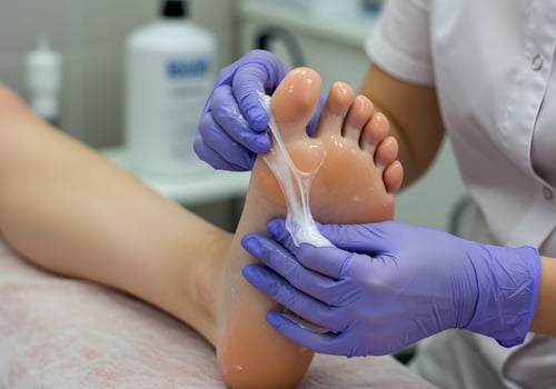 Pedicure treatment close up photo