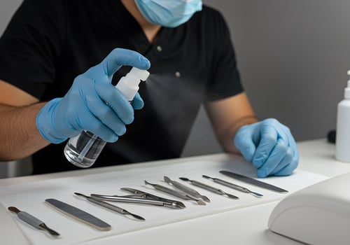Spraying disinfectant on tools photo